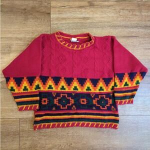 VTG Knitwaves Women Small Petite Sweater Southwestern Aztec Navajo Abstract USA